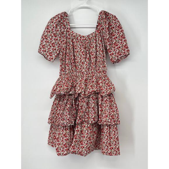 Indigo Rose Tiered Floral Cotton‎ Midi Dress Size M Cottage Peasant Milkmaid - Picture 1 of 5